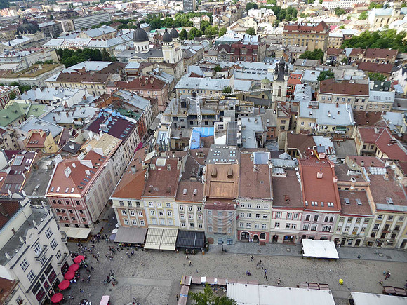 View from rooftop of city tower, Lviv