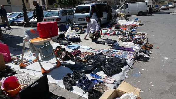 Pop up flea markets abound, a sign of the poverty in Italy